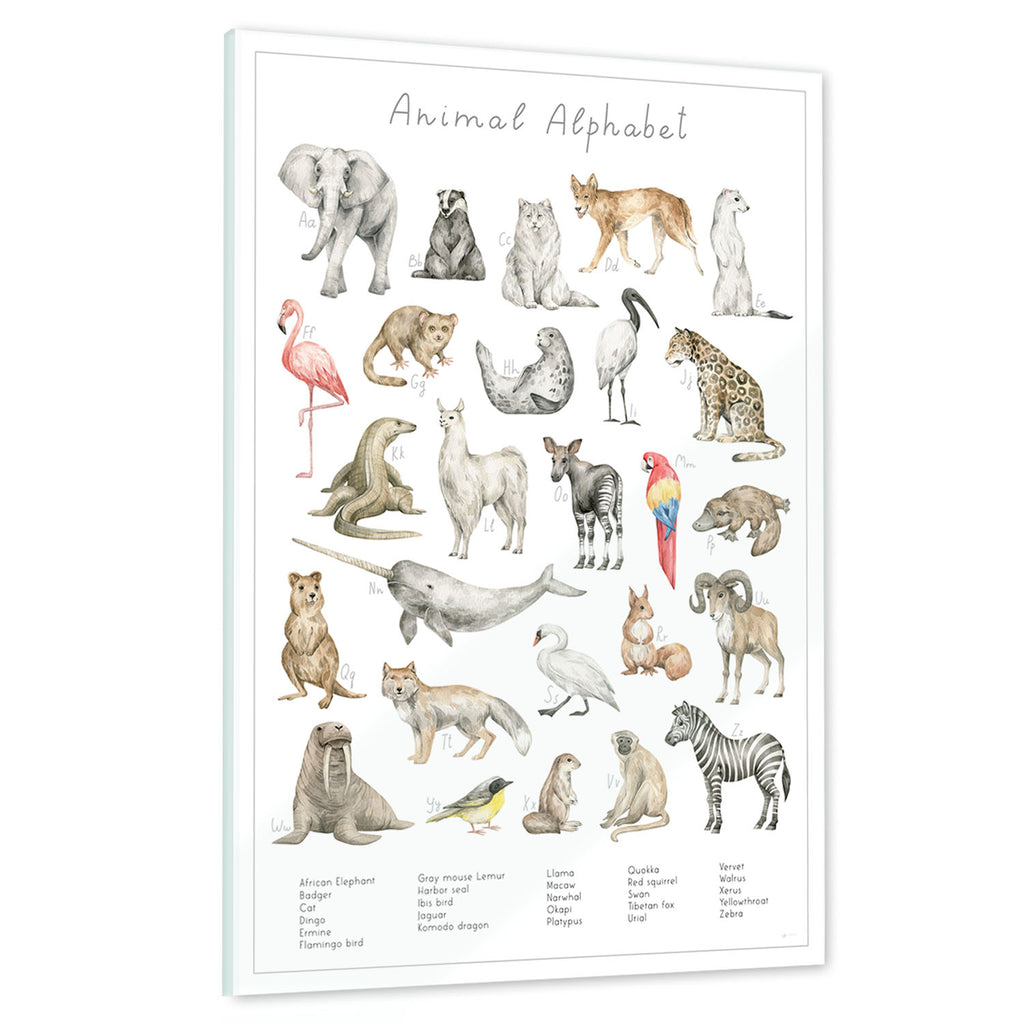 Ein echtes Schmuckstück - Dein Tierwelt Alphabet Motiv als Glasbild ist besonders edel.