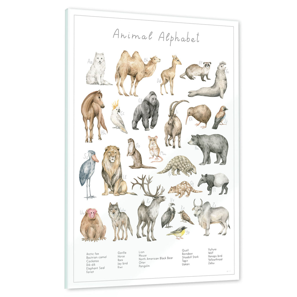 Ein echtes Schmuckstück - Dein Tierwelt Alphabet Motiv als Glasbild ist besonders edel.