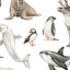 Entdecke wunderschöne Illustrationen im Aquarellstil von Pinguin, Walross, Rentier und weiteren Tierarten.
